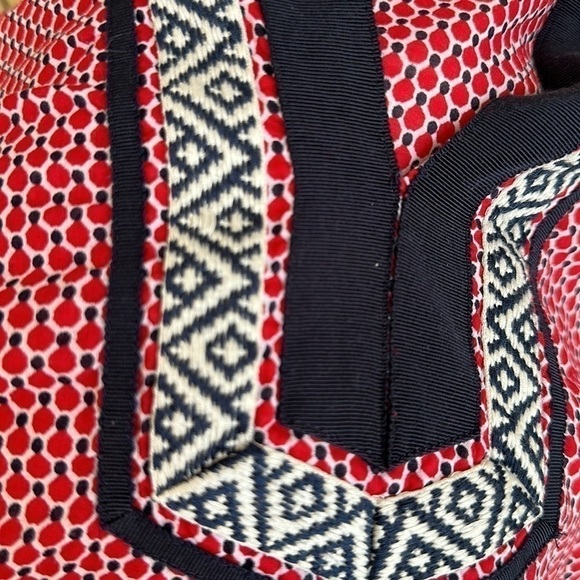 Talbots top/blouse red with and blue print with ribbon trim size small - Picture 6 of 7
